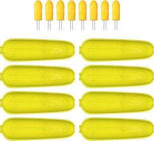 24 Pieces Corn Cob Holders and Dish Set Corn on the Cob Stainless Steel Skewers BBQ Twin Prong Holders Corn Cob Trays for Outdoor BBQ Tool