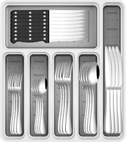 49-Piece Stainless Steel Silverware Set with Cutlery Organizer, Service for 8 with Steak Knives and Kitchen Utensils